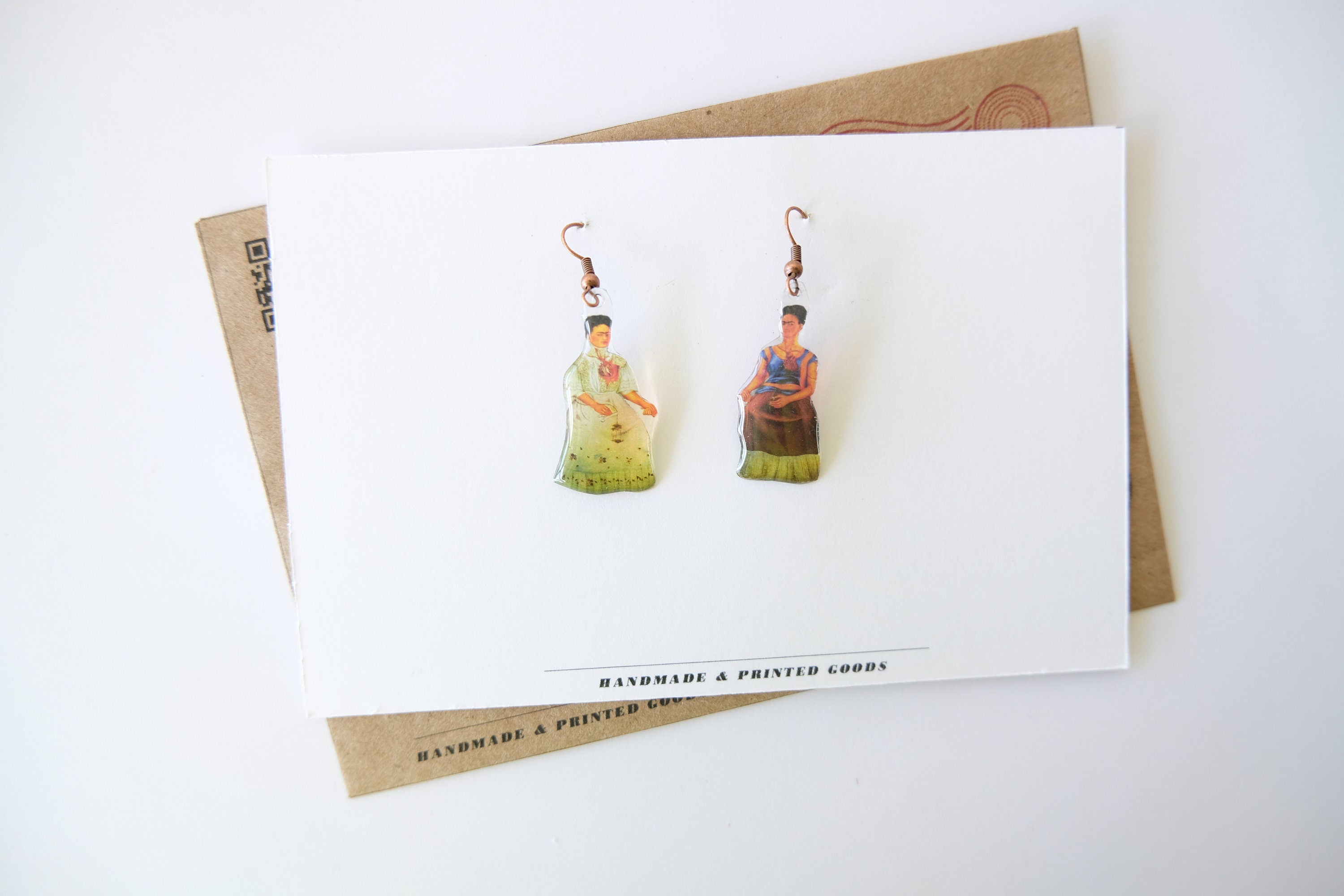 Frida Kahlo Earrings, Handmade Resin Stained-Glass Style, Copper Hooks