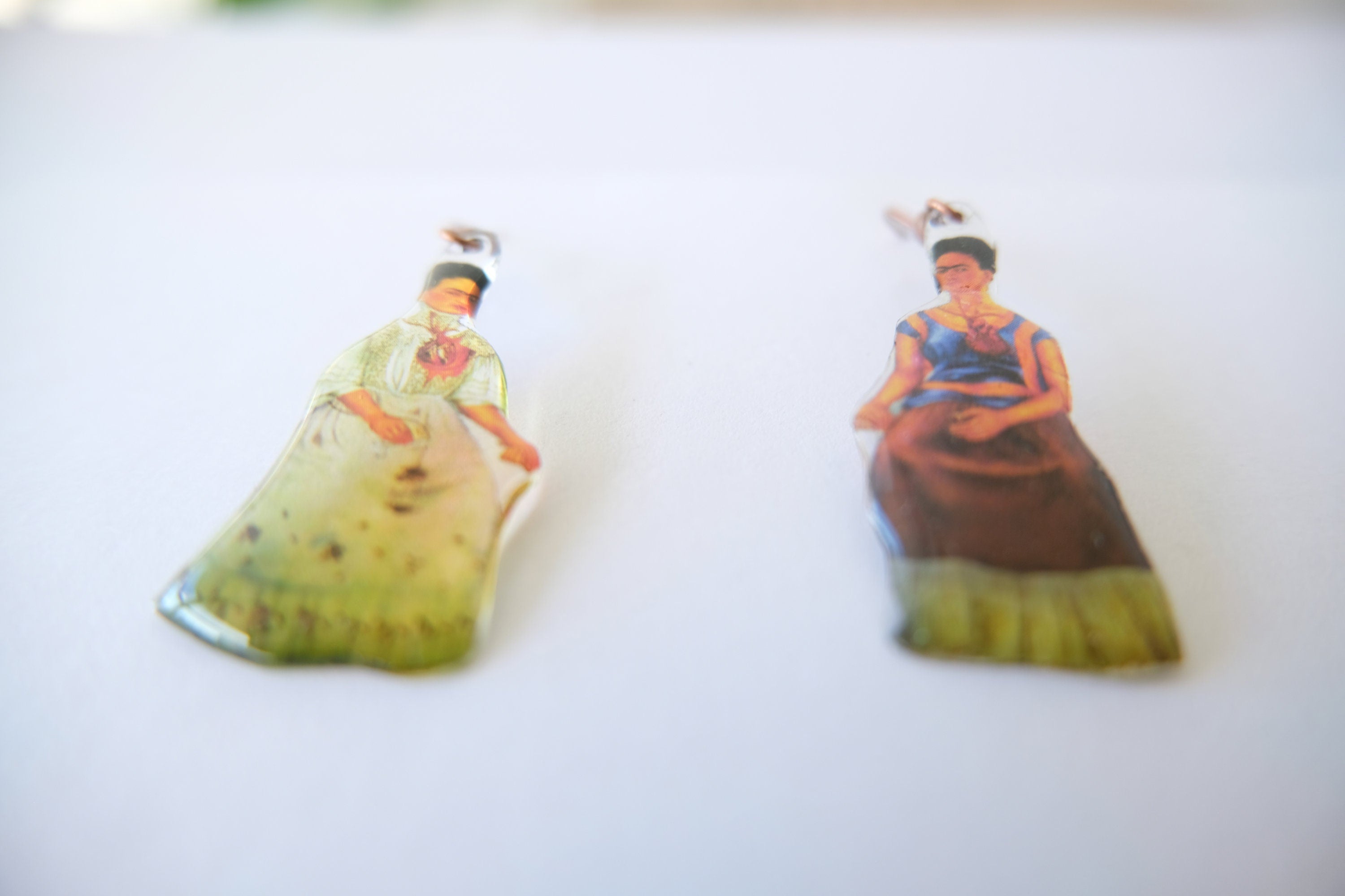 Frida Kahlo Earrings, Handmade Resin Stained-Glass Style, Copper Hooks
