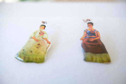 Frida Kahlo Earrings, Handmade Resin Stained-Glass Style, Copper Hooks