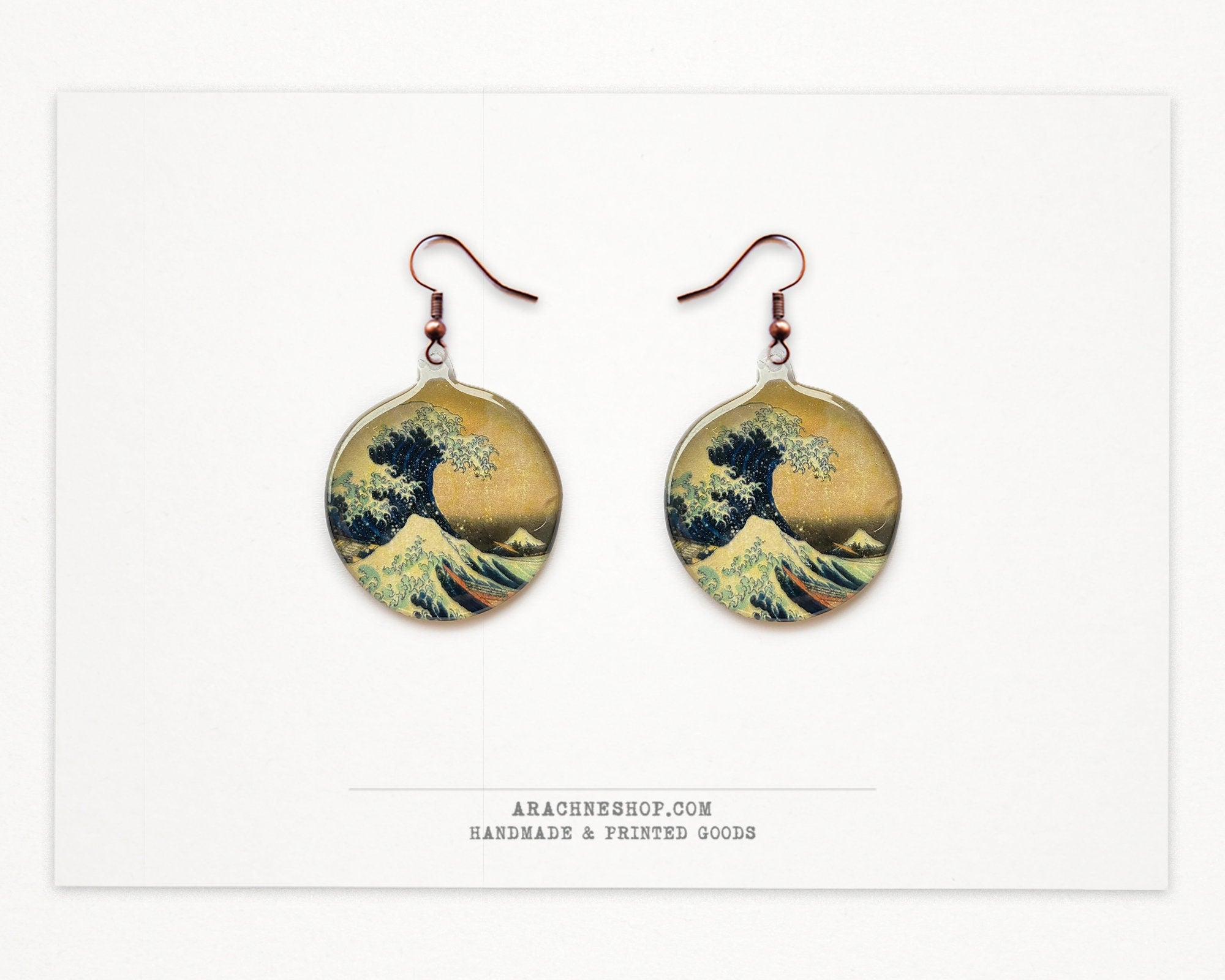 Hokusai Wave Earrings – Antique Copper Hooks